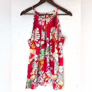 Violet & Claire L Halter Aloha Floral Top on a Pink Red